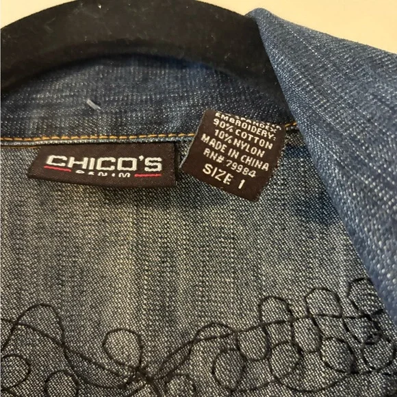 Chico's Blue and Black Embroidered Jean Jacket - Picture 4 of 5